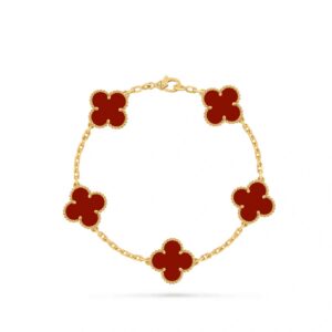 Van Cleef & Arpels Vintage Alhambra Red Bracelet 18K Yellow Gold Full Set Authentic