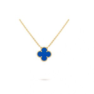 Van Cleef & Arpels Vintage Alhambra Blue Agate Pendant Necklace 18K Yellow Gold Full Set Authentic