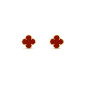 Van Cleef & Arpels Vintage Alhambra Red Earrings 18K Yellow Gold Full Set Authentic