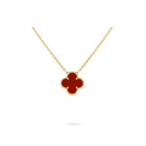 Van Cleef & Arpels Vintage Alhambra Red Pendant Necklace 18K Yellow Gold Full Set Authentic