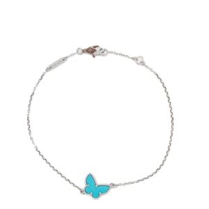 Van Cleef & Arpels Sweet Alhambra Butterfly Bracelet White Gold Turquoise Full Set Authentic