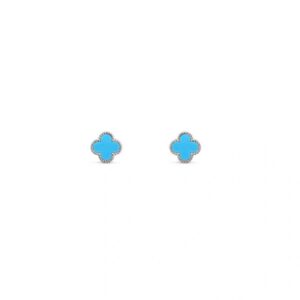 Van Cleef & Arpels Sweet Alhambra Turquoise Earstuds 18K White Gold Full Set Authentic