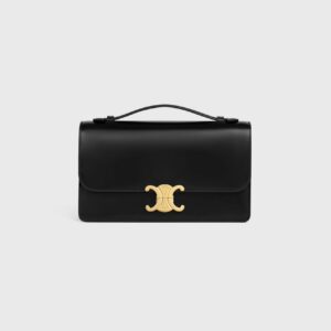 CELINE Medium Triomphe Folio in Shiny Calfskin Black Full Set Authentic