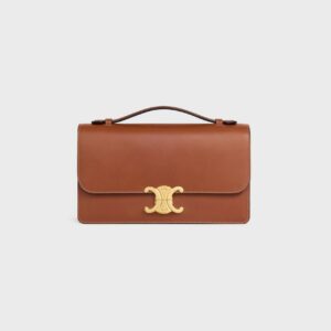 CELINE Medium Triomphe Folio in Shiny Calfskin Tan Full Set Authentic