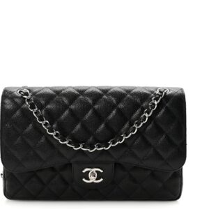 Chanel Black Caviar Jumbo Double Flap Bag SHW Classic Flap