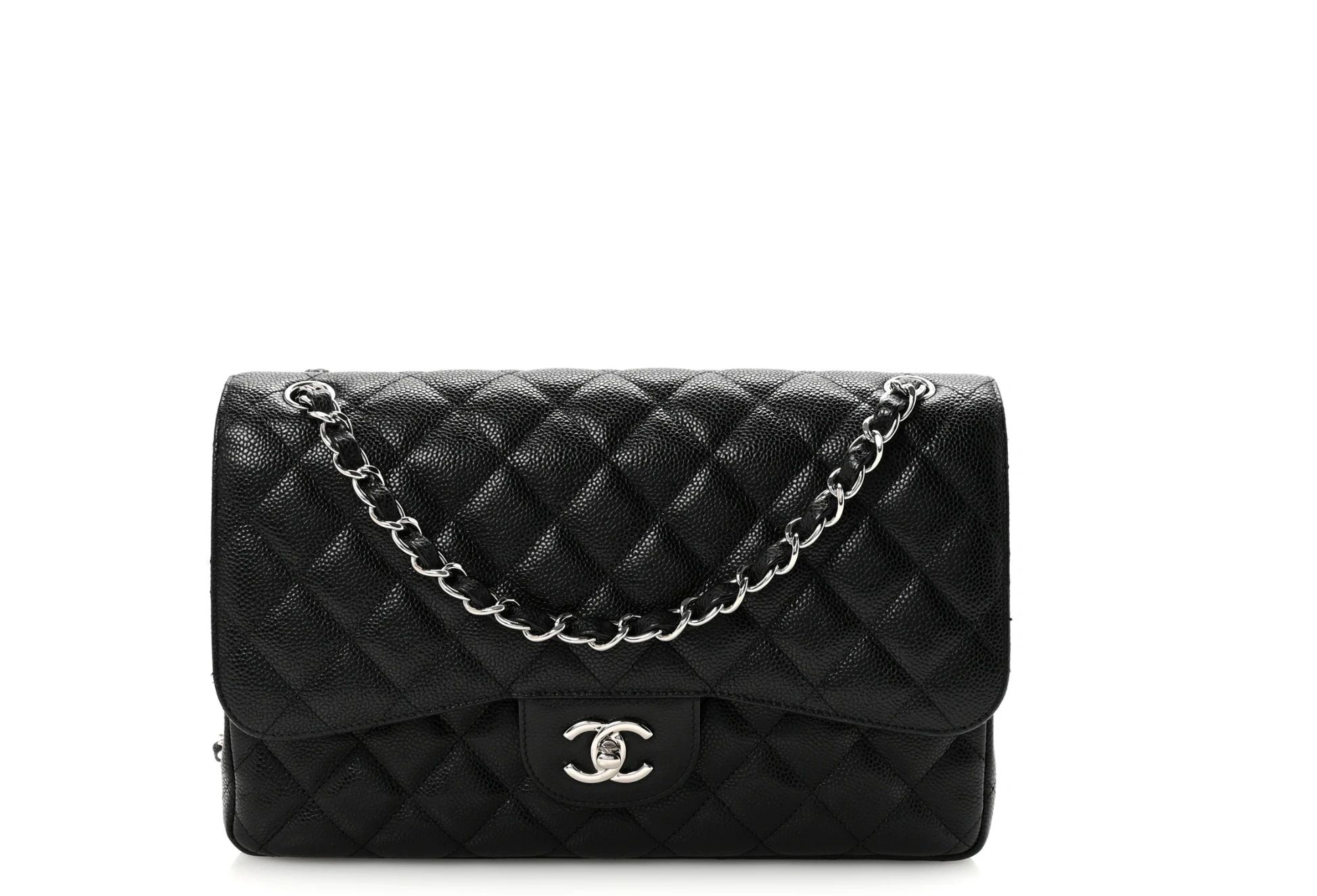Chanel Black Caviar Jumbo Double Flap Bag SHW Classic Flap