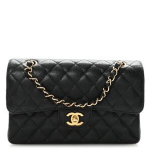 Chanel Classic Medium Double Flap Bag Black Caviar Leather Gold Hardware — Timeless CC Shoulder Bag — Made in Franc