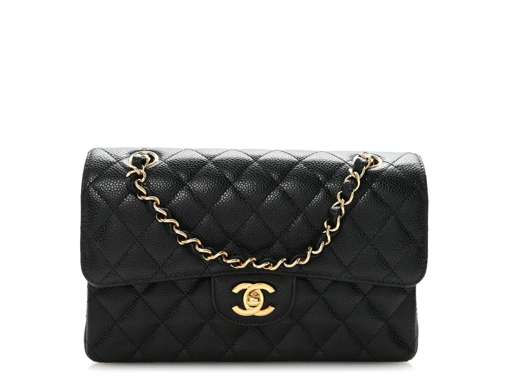 Chanel Classic Medium Double Flap Bag Black Caviar Leather Gold Hardware — Timeless CC Shoulder Bag — Made in Franc