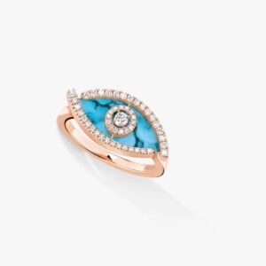 Messika Lucky Eye Diamond Ring in Pink Gold and Turquoise