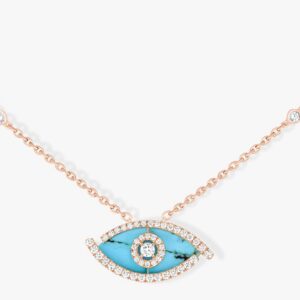 Messika Lucky Eye diamond necklace in pink gold and turquoise