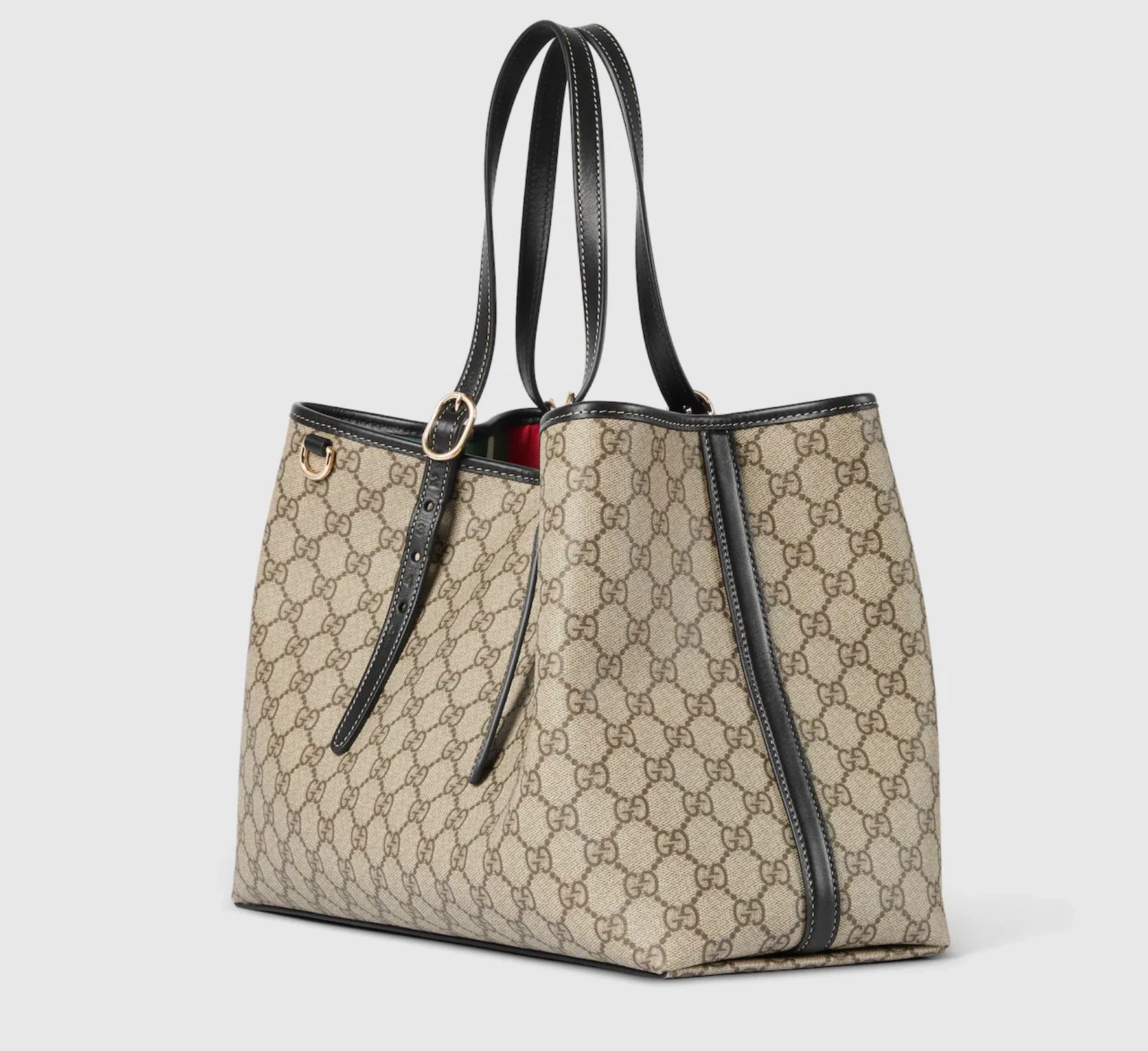 Gucci GG Emblem Large Tote Bag Beige/Ebony GG Canvas Black Leather Trim 815213 FAD6L 9741 - Image 2