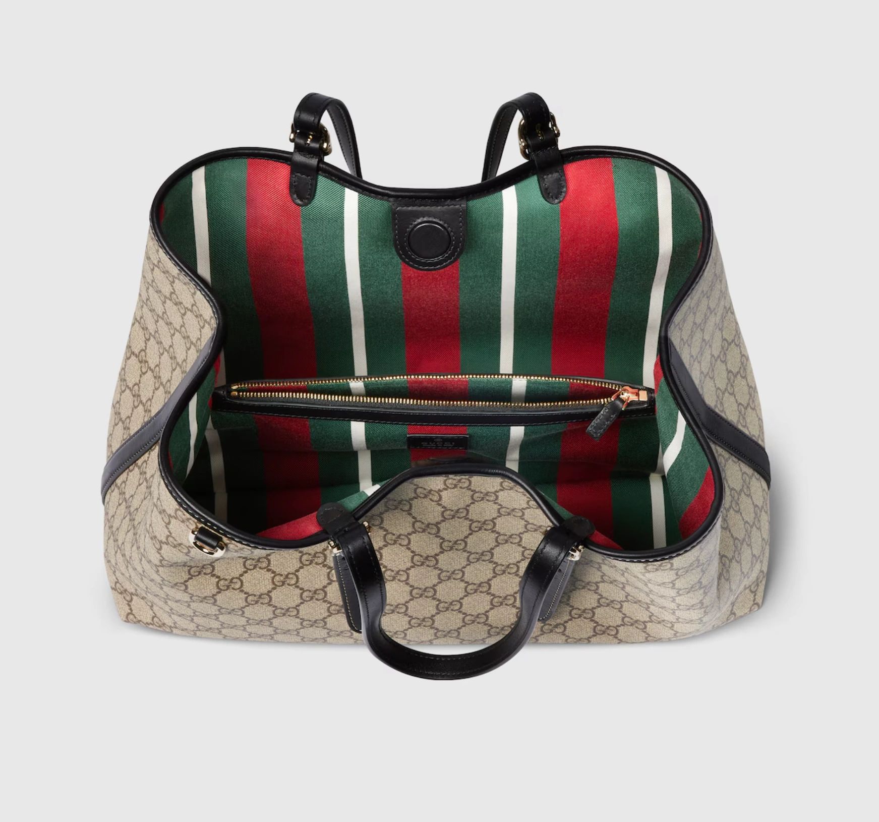 Gucci GG Emblem Large Tote Bag Beige/Ebony GG Canvas Black Leather Trim 815213 FAD6L 9741 - Image 6