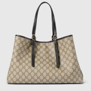 Gucci GG Emblem Large Tote Bag Beige/Ebony GG Canvas Black Leather Trim 815213 FAD6L 9741