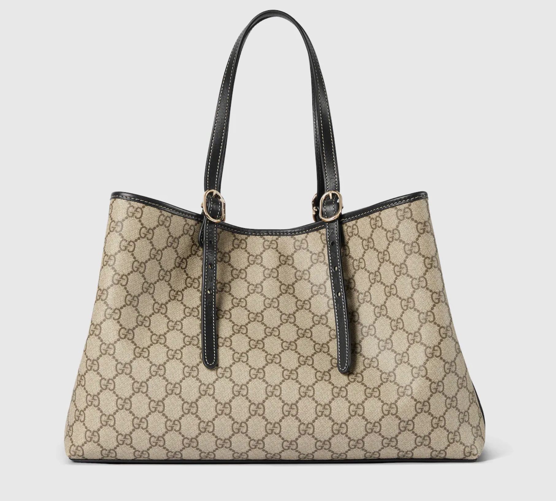 Gucci GG Emblem Large Tote Bag Beige/Ebony GG Canvas Black Leather Trim 815213 FAD6L 9741