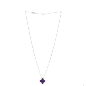 Van Cleef & Arpels Vintage Alhambra Sugilite Pendant Necklace 18K White Gold