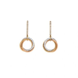 Cartier Trinity Hoop Dangle Earrings are crafted from 18K tricolor gold with diamonds