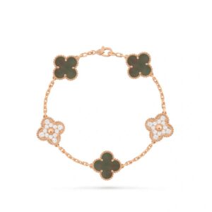 Van Cleef & Arpels Vintage Alhambra 5 Motifs Bracelet Diamond Mother-of-Pearl Rose Gold VCARP2R100