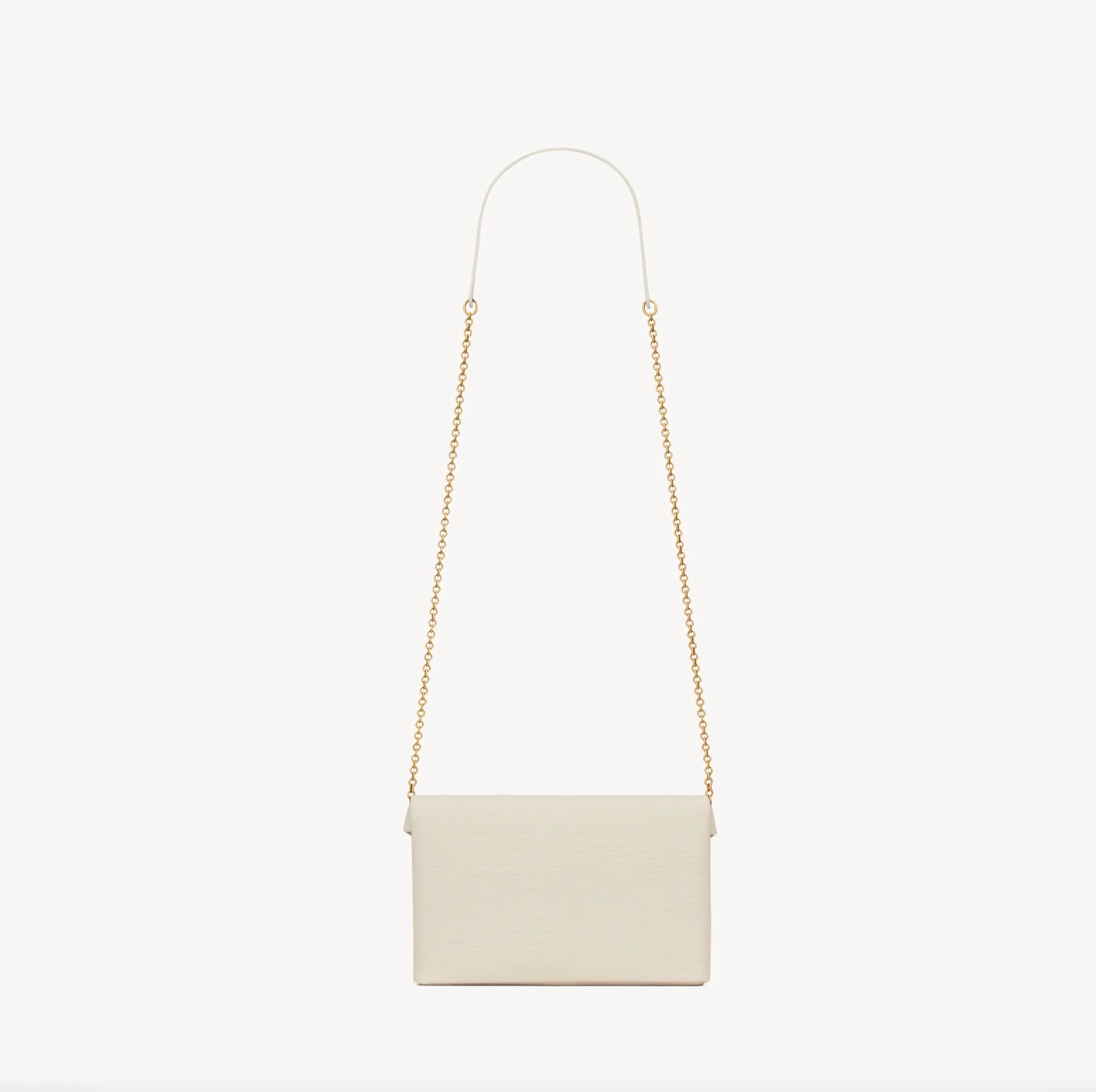 Saint Laurent Cassandre Small Chain Pouch is crafted from white lambskin and features the iconic gold-tone monogram - Image 2