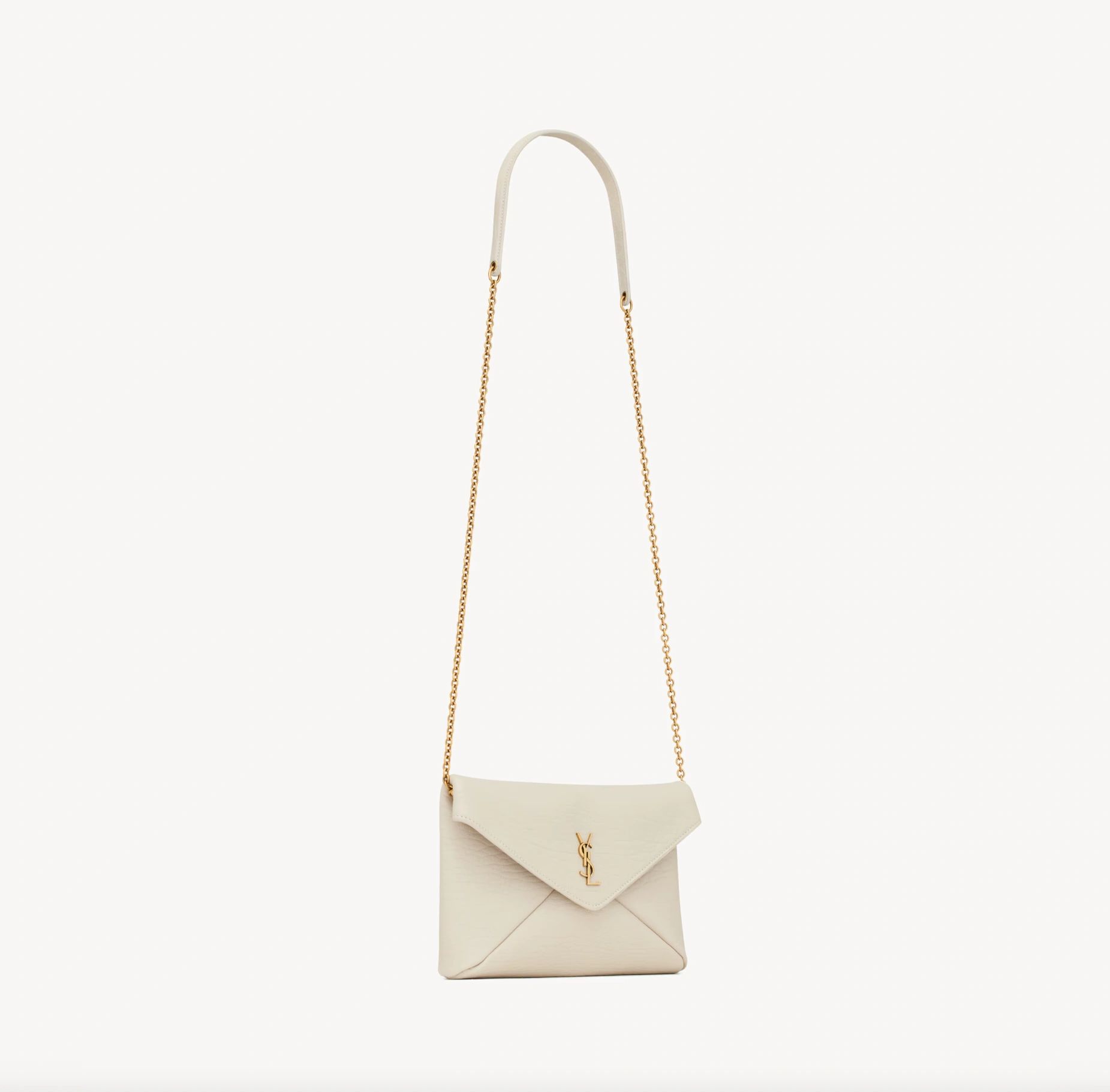 Saint Laurent Cassandre Small Chain Pouch is crafted from white lambskin and features the iconic gold-tone monogram - Image 5