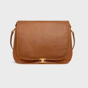 Celine SOFT TRIOMPHE BESACE IN SUPPLE SHINY LAMBSKIN tan