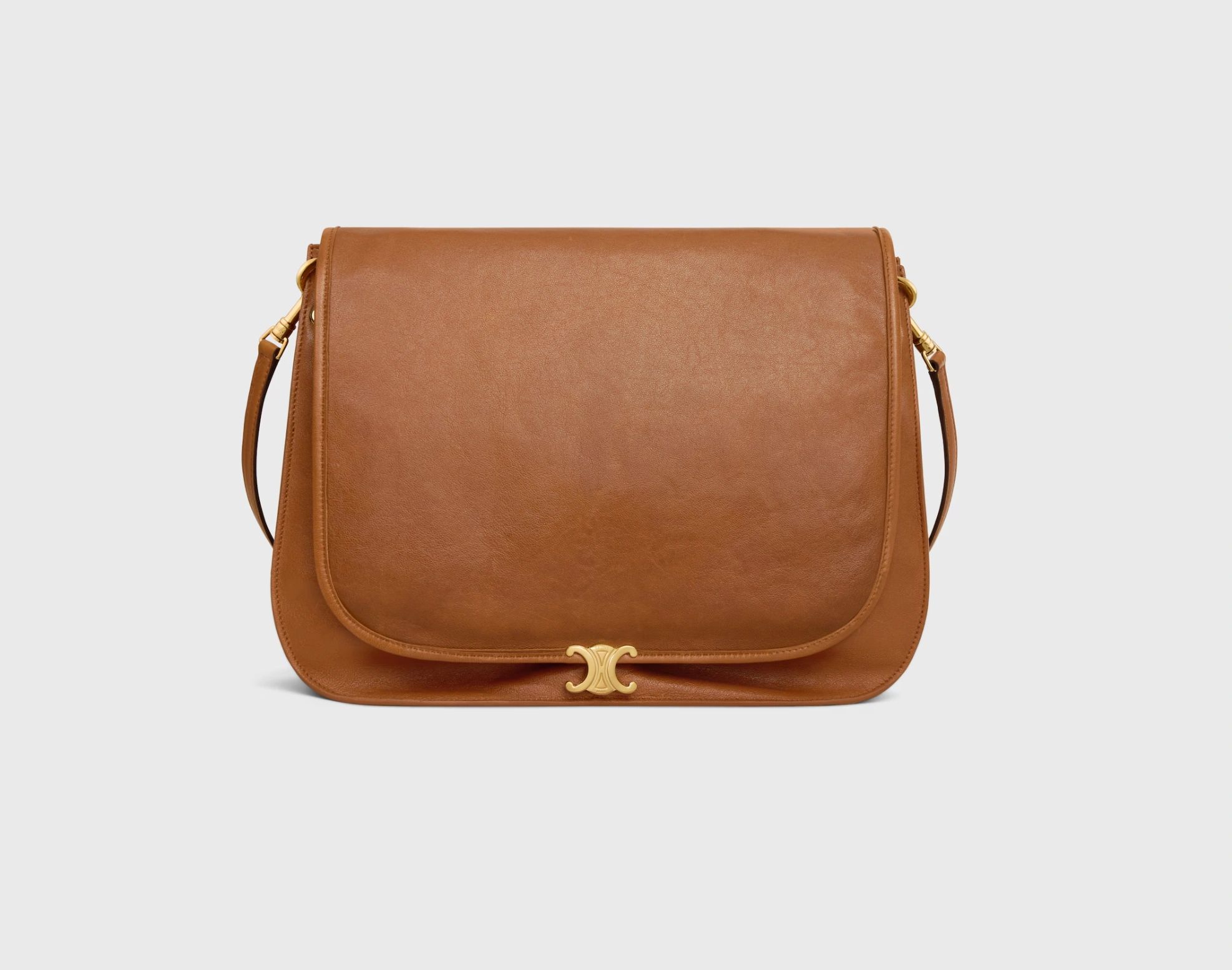 Celine SOFT TRIOMPHE BESACE IN SUPPLE SHINY LAMBSKIN tan