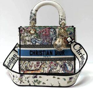 DIOR Medium Lady D-Lite Bag Latte Multicolor D-Constellation Embroidery