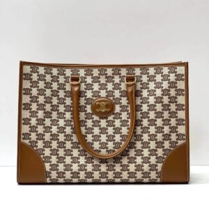 Celine Horizontal Cabas in Textile with Triomphe Embroidery and Calfskin Tan