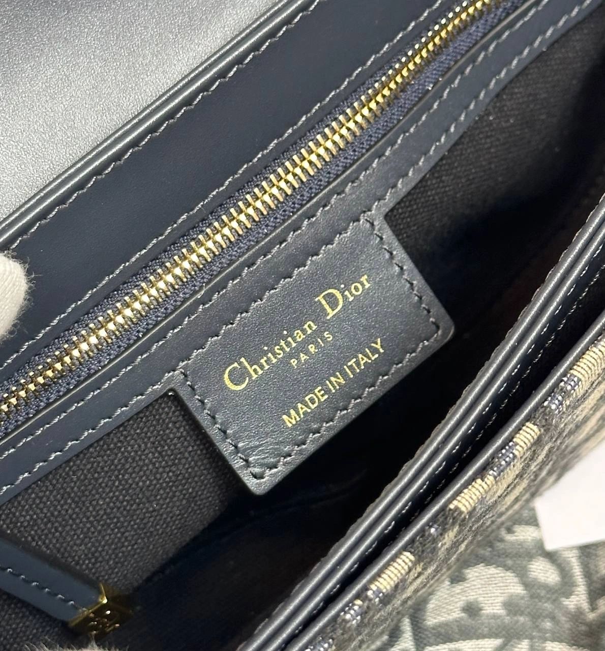 DIOR CD Signature Bag with Strap Blue Oblique Jacquard - Image 10