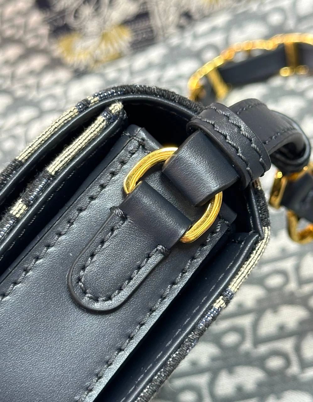 DIOR CD Signature Bag with Strap Blue Oblique Jacquard - Image 8
