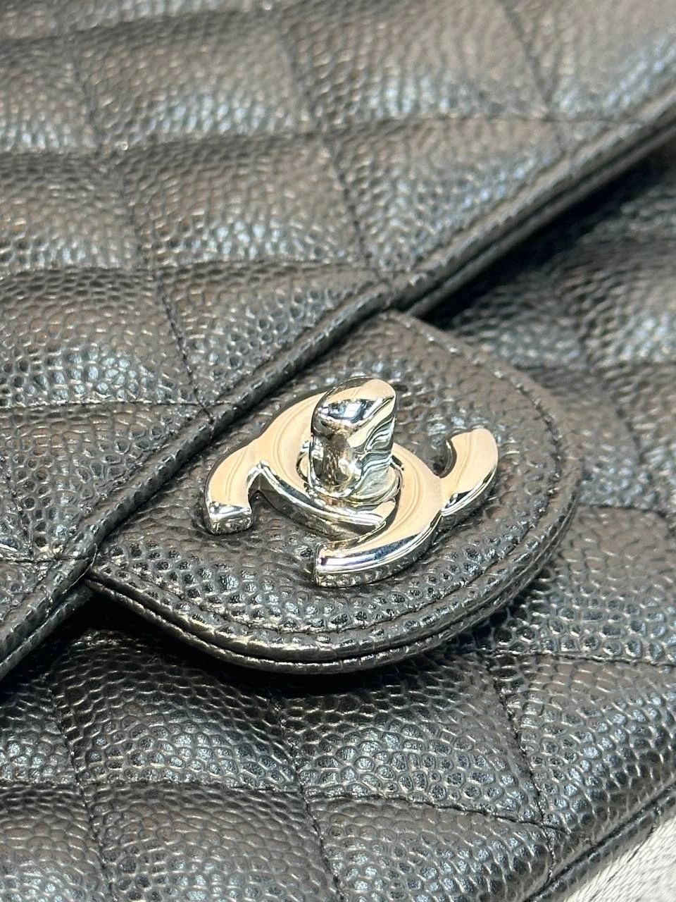 Chanel Black Caviar Jumbo Double Flap Bag SHW Classic Flap - Image 3