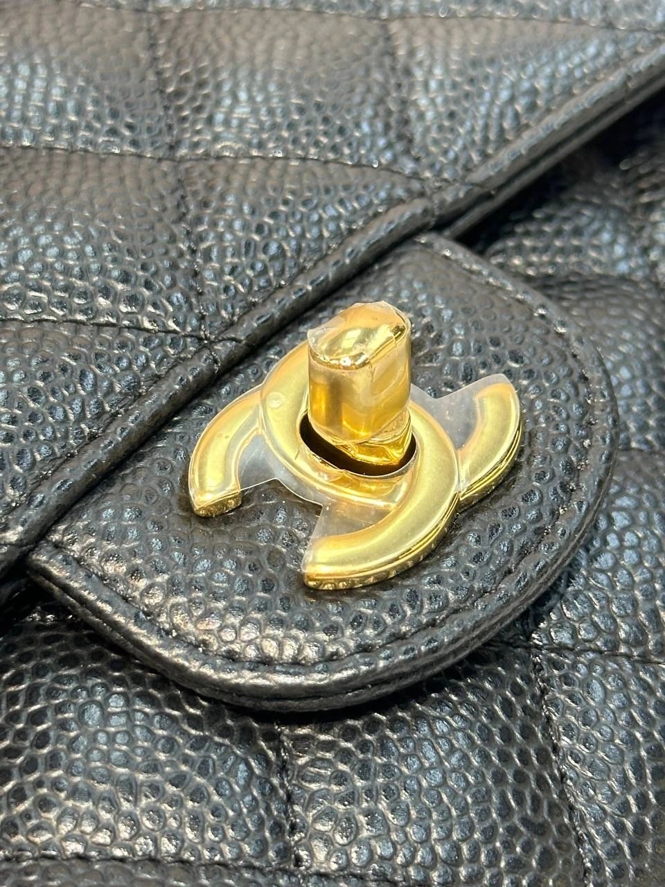 Chanel Classic Medium Double Flap Bag Black Caviar Leather Gold Hardware — Timeless CC Shoulder Bag — Made in Franc - Image 3