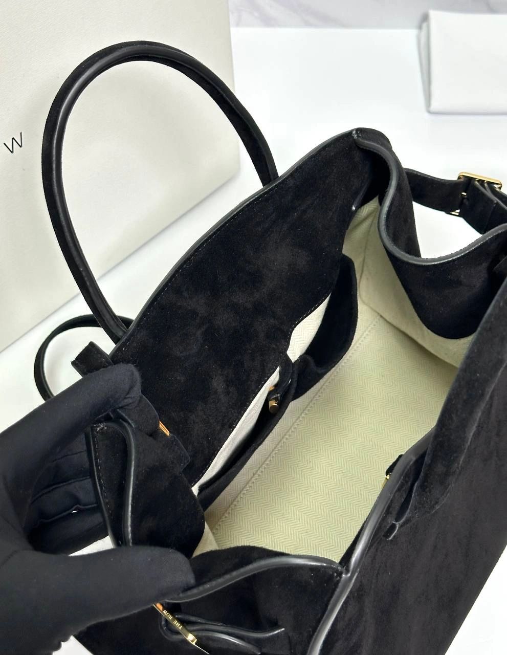 The Row Soft Margaux 15 Bag in Suede black - Image 8