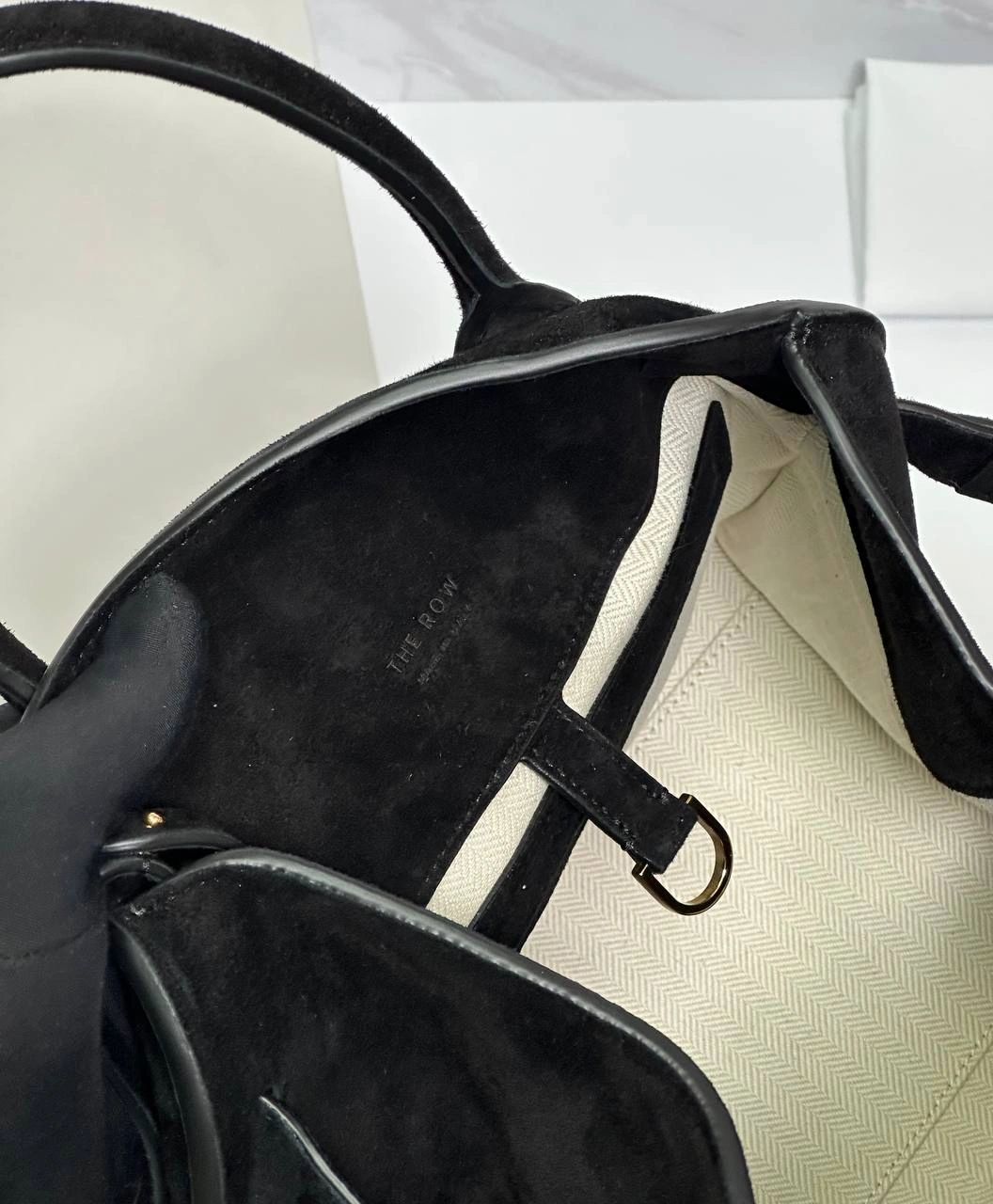 The Row Soft Margaux 15 Bag in Suede black - Image 9